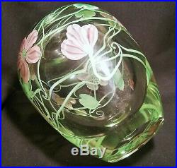 10POUND! 1985 Orient & Flume vtg pink flower hearts vine studio art glass vase