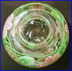 10POUND! 1985 Orient & Flume vtg pink flower hearts vine studio art glass vase