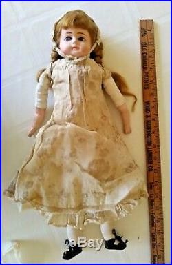 18 Inch Vintage wax over composition doll, glass paperweight blue eyes