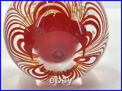 1960's Italian clear and red Murano glass paperweight with gold fleck infused
