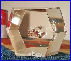 1960s MCM orchid vase vtg office art glass cut crystal flower geode paperweight