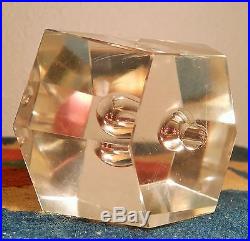 1960s MCM orchid vase vtg office art glass cut crystal flower geode paperweight