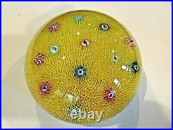 1968 Baccarat Crystal Yellow Zodiac Silhouette Millefiori Carpet Paperweight