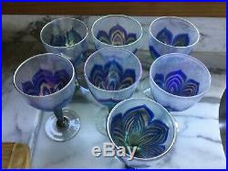 1970's Vintage Studio Art Glass 7 Wine Glasses Unsigned Lundberg Studios