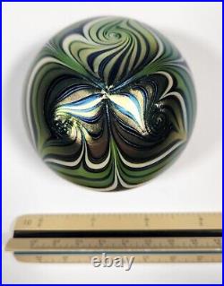 1976 Vintage Orient & Flume Iridescent Pulled Feather Glass 3 Paperweight 346N