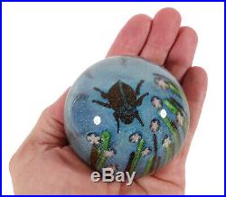 1978 Vintage Orient Flume Art Glass Paperweight Beetle Flowers Chico California