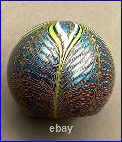 1979 Orient & Flume Art Glass Paperweight 84S Iridescent Pulled Feather MINT