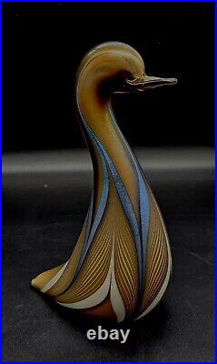 1981 Stuart Abelman Iridescent Golden Pulled Feather Swan Figural Paperweight 7