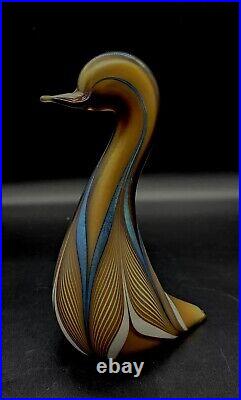 1981 Stuart Abelman Iridescent Golden Pulled Feather Swan Figural Paperweight 7