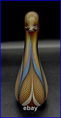 1981 Stuart Abelman Iridescent Golden Pulled Feather Swan Figural Paperweight 7