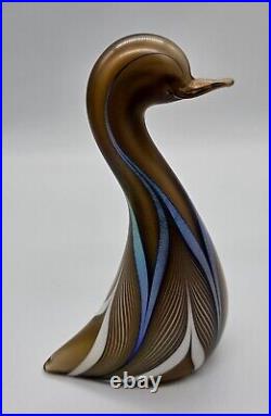 1981 Stuart Abelman Iridescent Golden Pulled Feather Swan Figural Paperweight 7