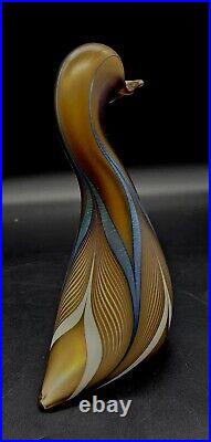 1981 Stuart Abelman Iridescent Golden Pulled Feather Swan Figural Paperweight 7