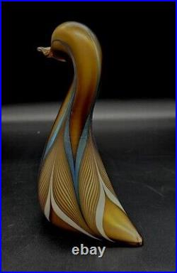 1981 Stuart Abelman Iridescent Golden Pulled Feather Swan Figural Paperweight 7