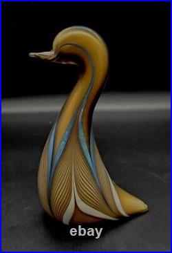 1981 Stuart Abelman Iridescent Golden Pulled Feather Swan Figural Paperweight 7