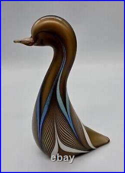 1981 Stuart Abelman Iridescent Golden Pulled Feather Swan Figural Paperweight 7