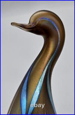 1981 Stuart Abelman Iridescent Golden Pulled Feather Swan Figural Paperweight 7