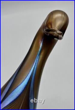 1981 Stuart Abelman Iridescent Golden Pulled Feather Swan Figural Paperweight 7