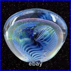 1983 Robert Eickholt Pulled Feather Glass Paperweight Iridescent Glass Vintage