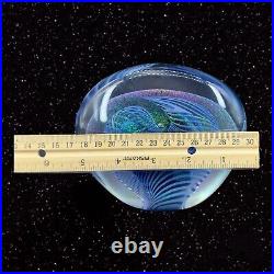 1983 Robert Eickholt Pulled Feather Glass Paperweight Iridescent Glass Vintage