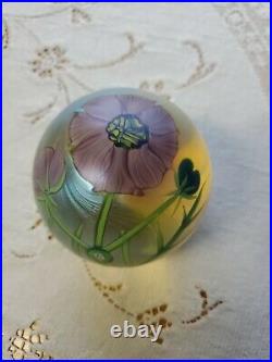 1984 Orient and Flume Iridescent Paperweight Pink Flowers Cosmos