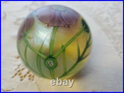 1984 Orient and Flume Iridescent Paperweight Pink Flowers Cosmos