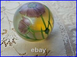 1984 Orient and Flume Iridescent Paperweight Pink Flowers Cosmos