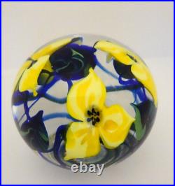 1986 Signed Richard Olma Cased Floral Yellow Flowers Art Glass Paperweight