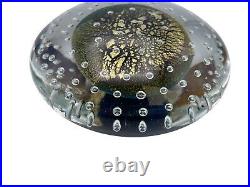 1993 Eickholt Studio Art Glass Controlled Bubble Dichroic Paperweight Gold Gilt