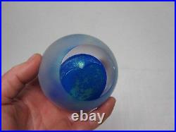 1996 Signed Ges Glass Eye Studio Cobalt Blue Green Lustre Celestial Paperweight