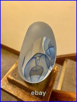 1997 Vintage Edward Kachurik Blue Three Paneled Veiled Art Glass Paperweight