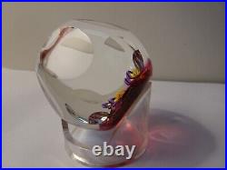1999 Perthshire Scotland Art Glass Purple & Yellow Flower Faceted Paperweight