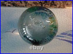 1999 Signed Johnathan Winfisky Round Seascape Art Glass Paperweight