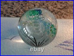 1999 Signed Johnathan Winfisky Round Seascape Art Glass Paperweight