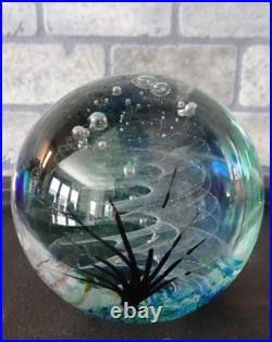 1999 Signed Johnathan Winfisky Round Seascape Art Glass Paperweight