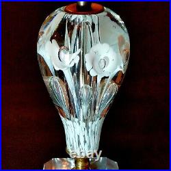 1 (One) ST CLAIR ART GLASS MCM Vintage Paperweight Electric Lamp w White Flowers
