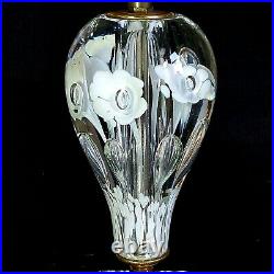 1 (One) ST CLAIR ART GLASS MCM Vintage Paperweight Electric Lamp w White Flowers