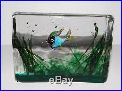 #1 Vintage Italian Cendese Murano Art Glass Fish Aquarium Block Paperweight