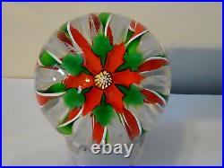 2002 John Deacons Poinsettia Ribbon Crown Glass Paperweight Christmas Holiday