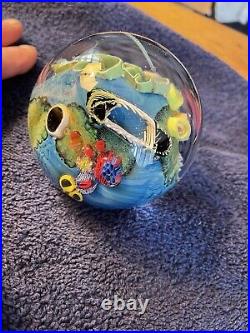 2019 Josh Simpson Inhabited Planet Art Glass Paperweight 2 3/4 W Colorful Cane