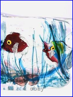 2 Color Sided Vintage Murano Aquarium Art Block Sculpture Fish Cendesse L@@k