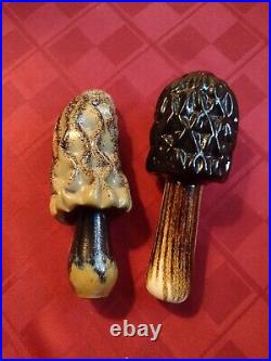2 MUSHROOMS Paperweights by Taylor Backes Art glass Vintage SIGNED