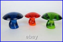3 Vintage Viking Glass Mushroom Paperweights Bluenique Avocado x2 Mid x1 Small