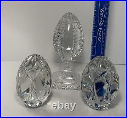 3pc Vintage Crystal Art Glass Egg Paperweights and Finial/Obelisk Home Decor