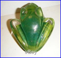 5 Large Green Art Glass Frog Paperweight Vtg MCM Modern Signed Daum France