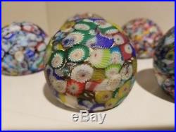 5 Vintage Murano Glass Millefiori Paper Weights By Fratelli Toso