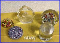 5 vintage glass paperweights Murrina Veneziana, Millefiori, Hadeland, & More