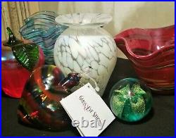 6 GLASS EYE STUDIO vtg bowl vase paperweight xmas ornament seattle art ruffle