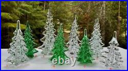 8 Vintage Art Glass Christmas Trees Paperweight Clear Green 5 to 10 Tall
