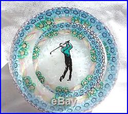 AMAZING VINTAGE PERTHSHIRE ART GLASS PAPERWEIGHT Golfer 100's of canes & ribbon