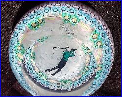 AMAZING VINTAGE PERTHSHIRE ART GLASS PAPERWEIGHT Golfer 100's of canes & ribbon